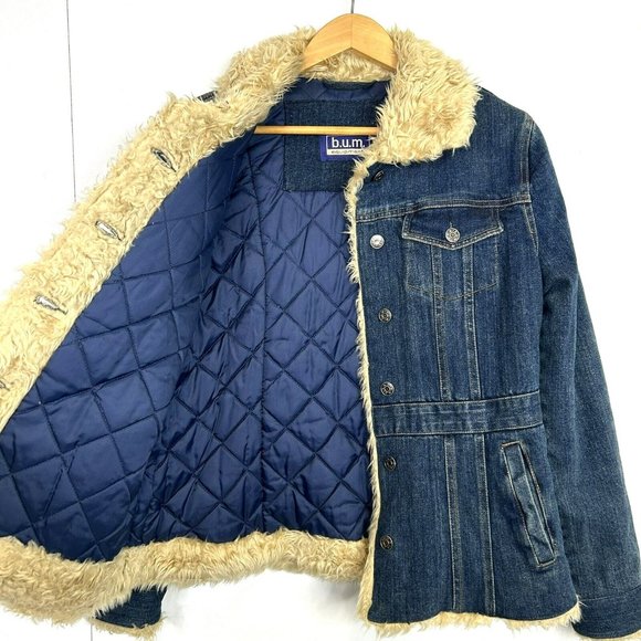 Vintage Y2K Bum Equipment Denim Jean Jacket Faux Sherpa Lined Size Medium - Picture 3 of 5